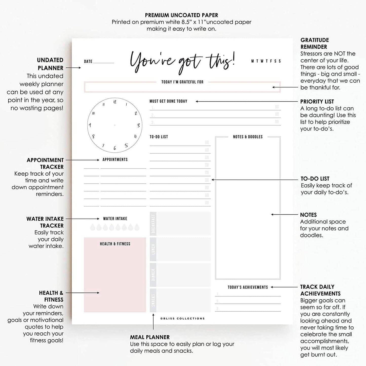 Undated Daily Planner with 50 Tear-Off Sheets