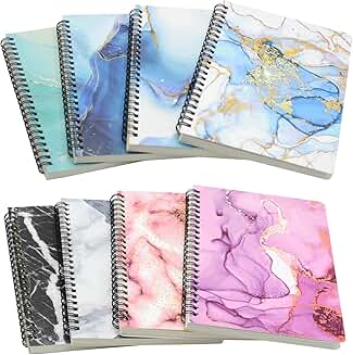 Set of 8 Marble Hardcover Spiral Notebooks, 80 Sheets