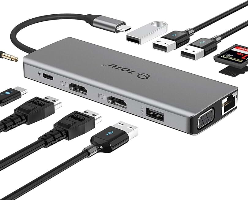 13-in-1 USB-C Hub with HDMI, VGA, Ethernet, and Card Reader