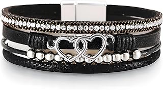 Leather Heart Wrap Bracelet with Beads for Women