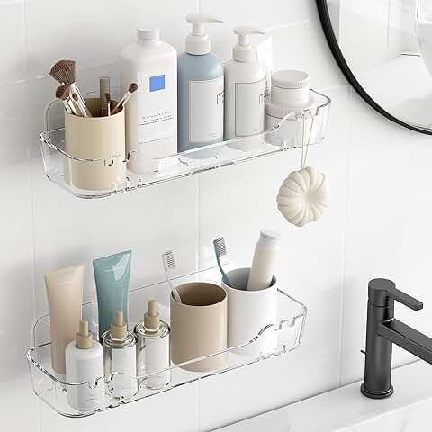 Acrylic Wall-Mounted Shower Shelf with Lip