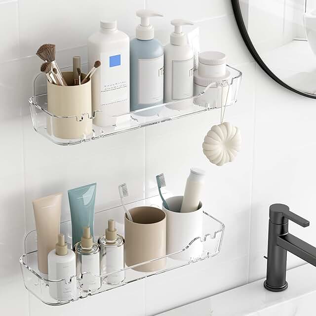 Acrylic Wall-Mounted Shower Shelf with Lip