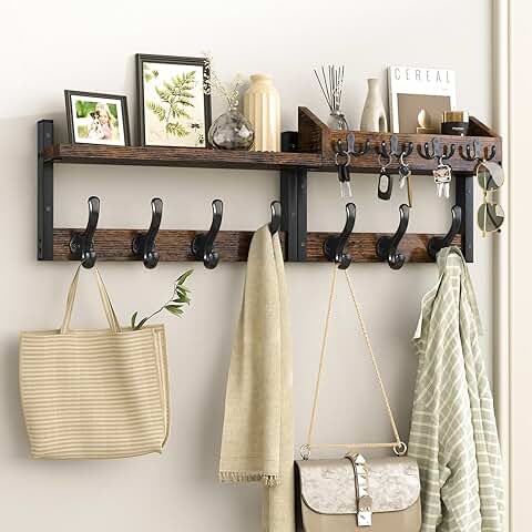 29-inch wall-mounted coat rack with shelf and hooks