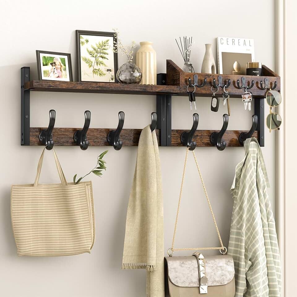 29-inch wall-mounted coat rack with shelf and hooks