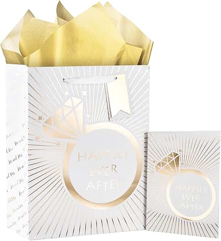 Wedding Gift Bag with Tissue and Card, White