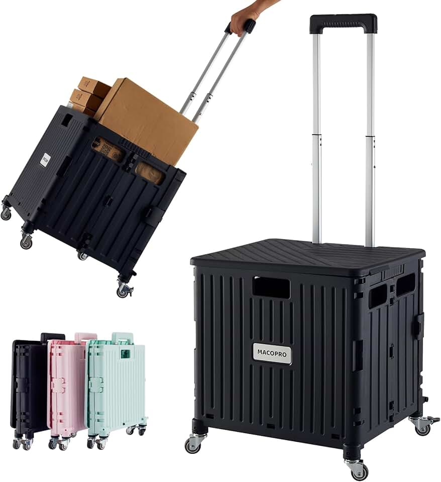 Portable Folding Utility Cart with Lid and Four Wheels