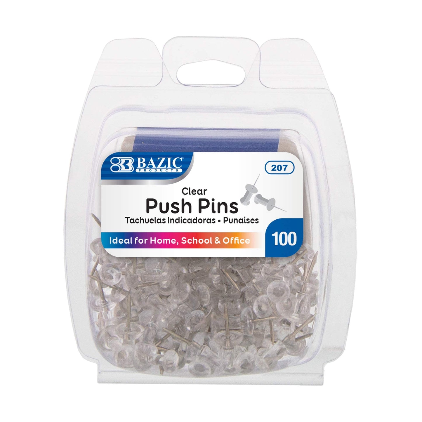 Clear push pins, 100 per pack