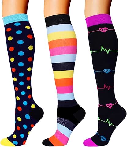 Three Pairs of Knee-High Compression Socks for Men and Women