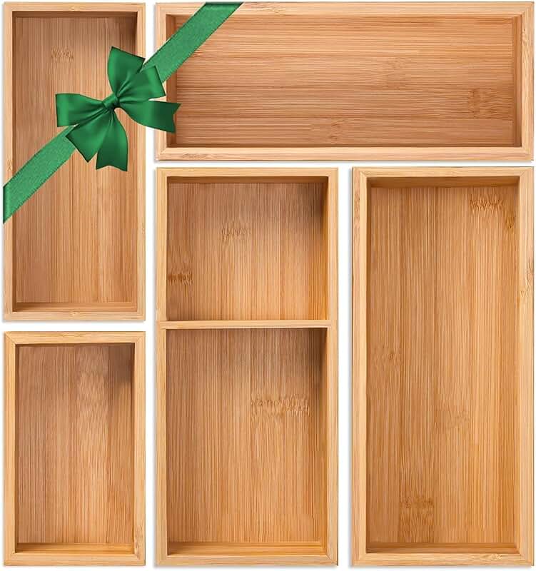 Set of 5 Bamboo Drawer Dividers for Storage