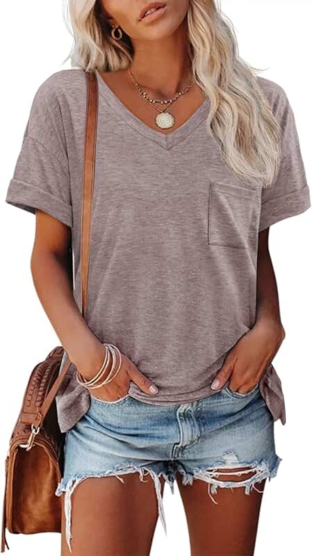 Women's Short Sleeve V-Neck T-Shirts for Summer