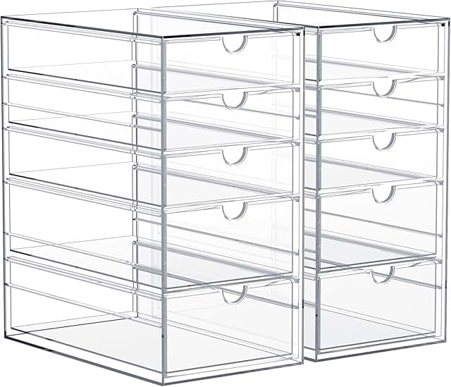 10-Drawer Clear Acrylic Makeup and Office Organizer Set