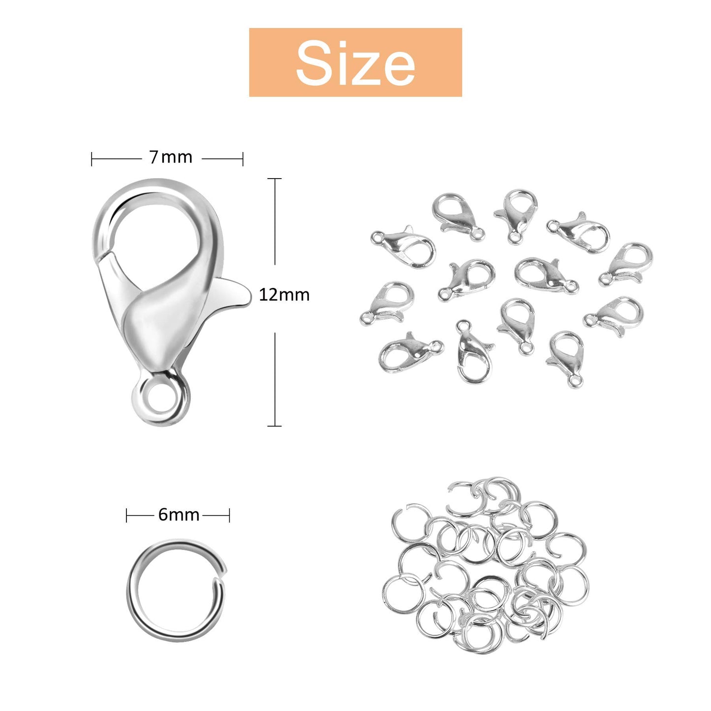 400PCS Silver Lobster Claw Clasps and Jump Rings for Jewelry Making