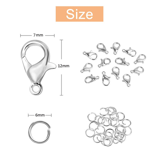 400PCS Silver Lobster Claw Clasps and Jump Rings for Jewelry Making