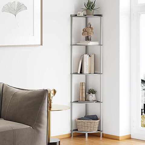 5-Tier Corner Shelf Stand for Living Room and Bedroom