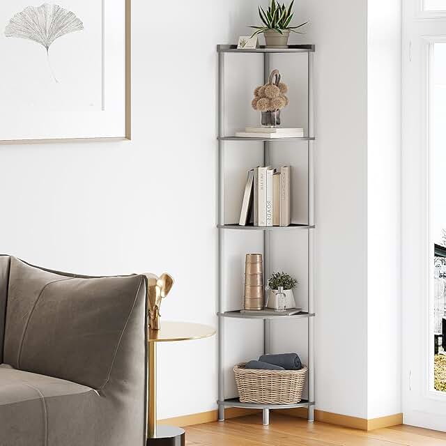 5-Tier Corner Shelf Stand for Living Room and Bedroom