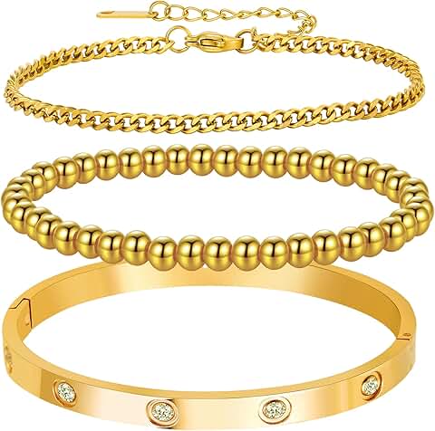 Gold Plated Bangle Set with Cubic Zirconia for Women and Men