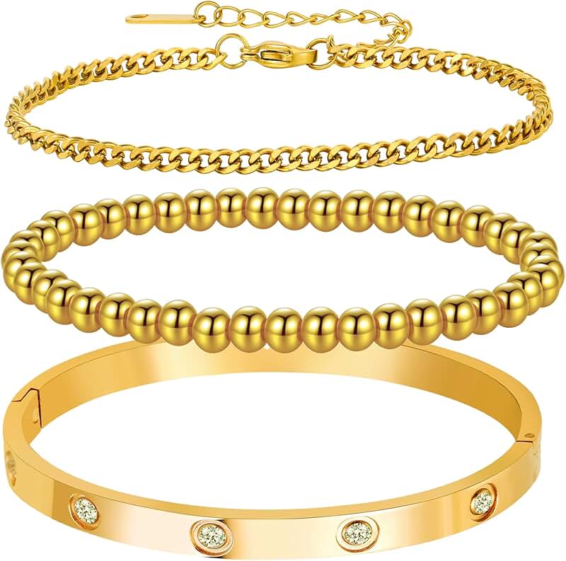 Gold Plated Bangle Set with Cubic Zirconia for Women and Men