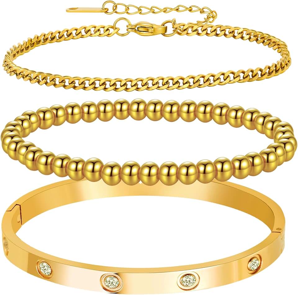 Gold Plated Bangle Set with Cubic Zirconia for Women and Men