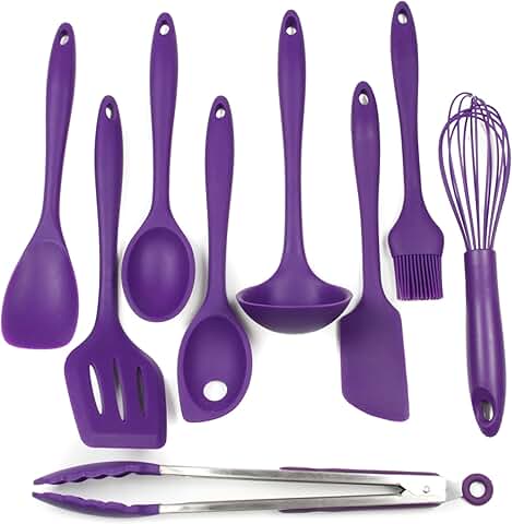 9-Piece Premium Silicone Kitchen Tool Set in Purple