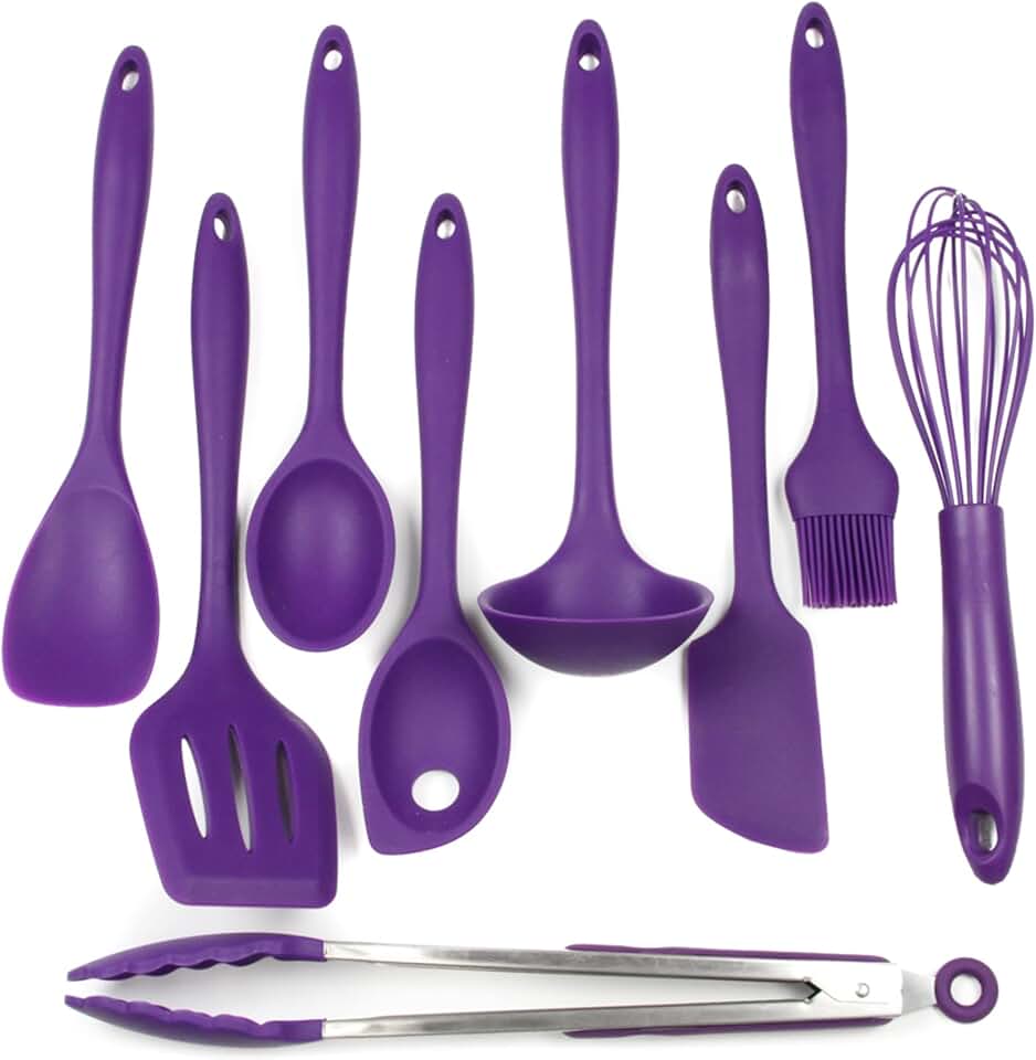 9-Piece Premium Silicone Kitchen Tool Set in Purple