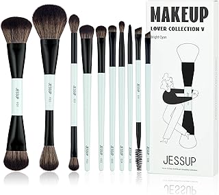 10-Piece Bright Cyan Makeup Brush Set for Face and Eyes