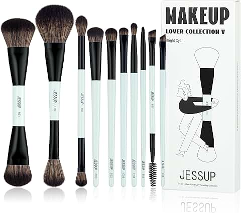 10-Piece Bright Cyan Makeup Brush Set for Face and Eyes