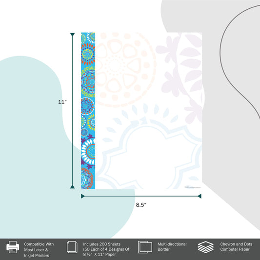 Chevron and dot decorative paper set, 200 sheets