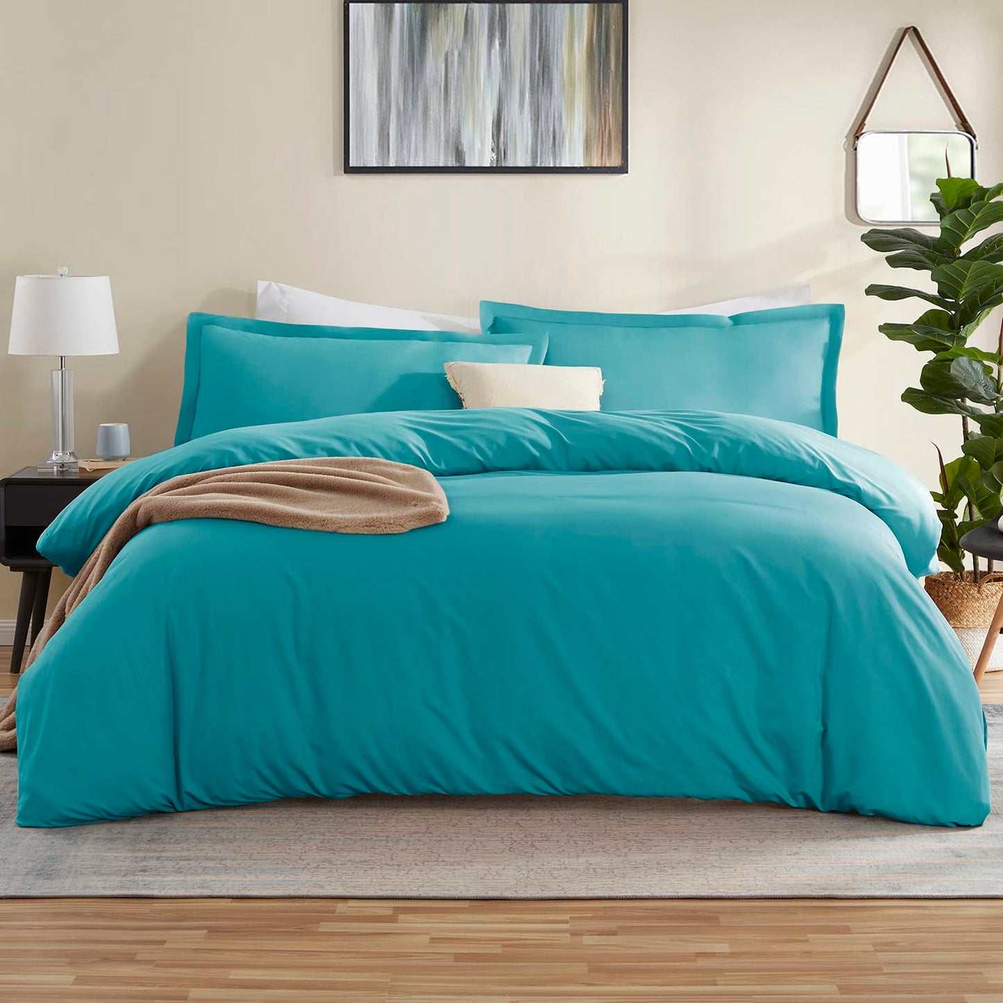 Teal Duvet Cover King Size  Soft King Duvet Cover Set, 3 Piece Double Brushed King Duvet Covers with Button Closure, 1 King Size Duvet Cover 104x90 inches and 2 Pillow Shams