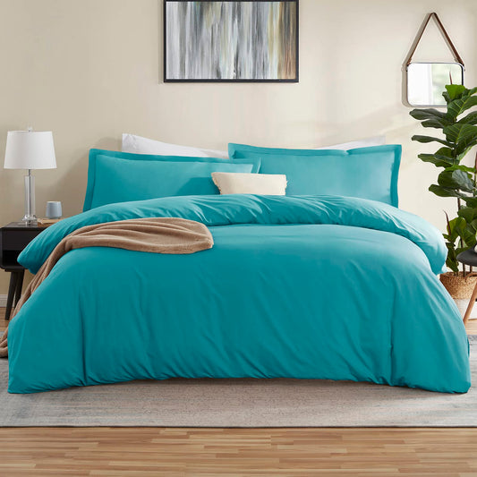 Teal Duvet Cover King Size  Soft King Duvet Cover Set, 3 Piece Double Brushed King Duvet Covers with Button Closure, 1 King Size Duvet Cover 104x90 inches and 2 Pillow Shams