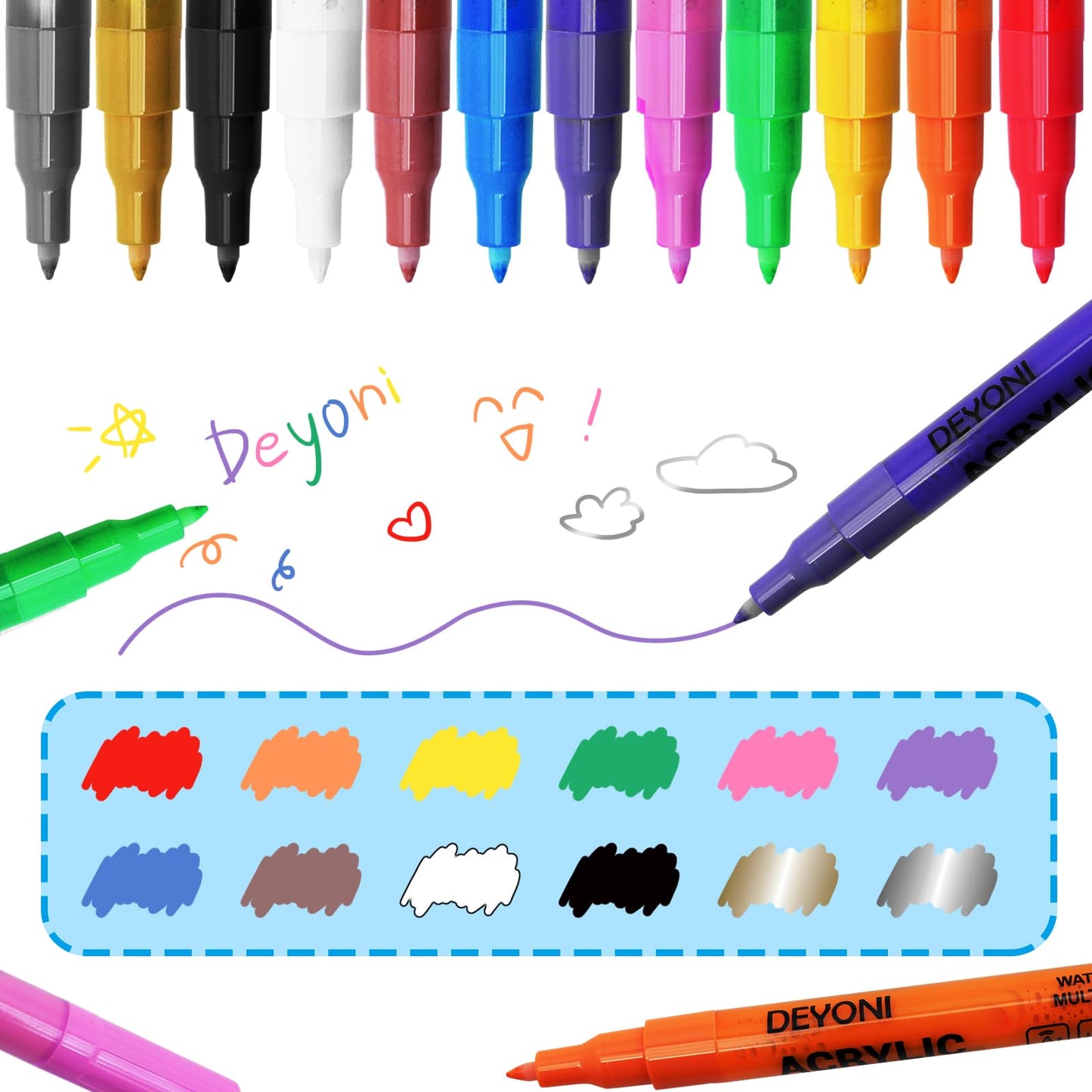 12 Colors Acrylic Paint Pens Set 0.7mm Fine Tip