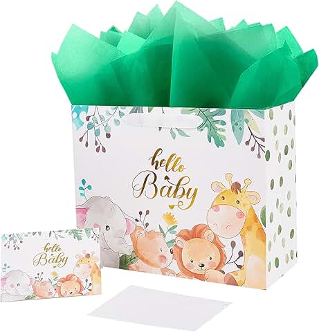 Large Baby Gift Bag with Envelope, Tissue, and Card