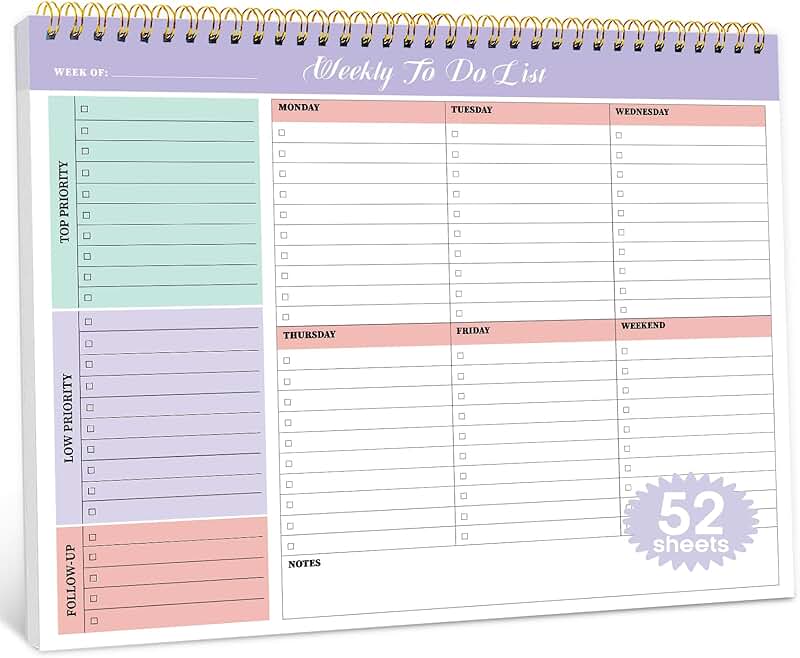 Weekly To Do List Notepad with 52 Sheets