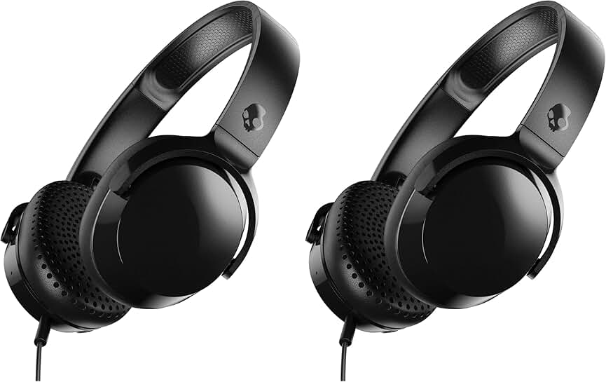 Black wired on-ear headphones with microphone, pack of 2