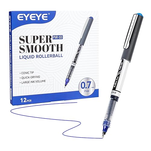 Blue 0.7mm Rollerball Pens, 12 Pack, Quick Dry, Smooth Writing