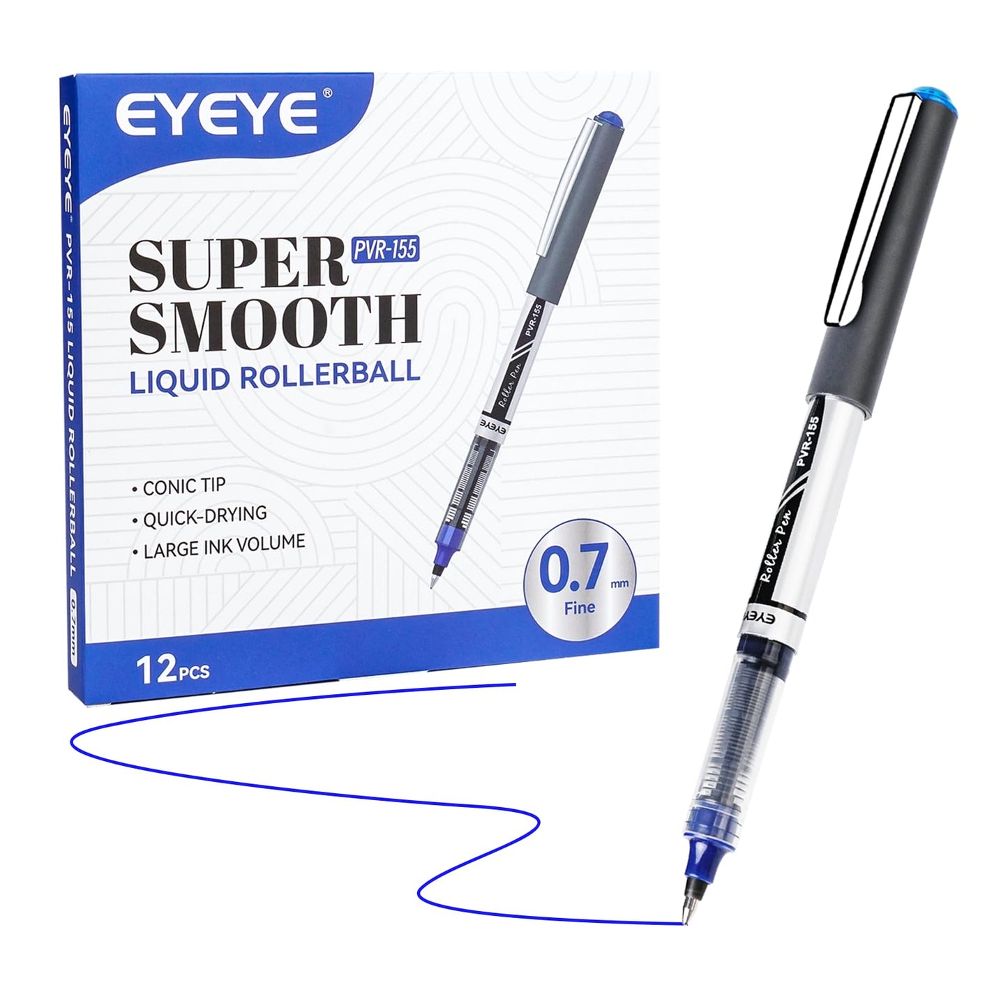 Blue 0.7mm Rollerball Pens, 12 Pack, Quick Dry, Smooth Writing