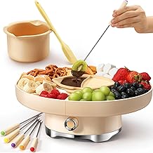 Chocolate fondue pot set with 4 cups, trays, forks, and spatula