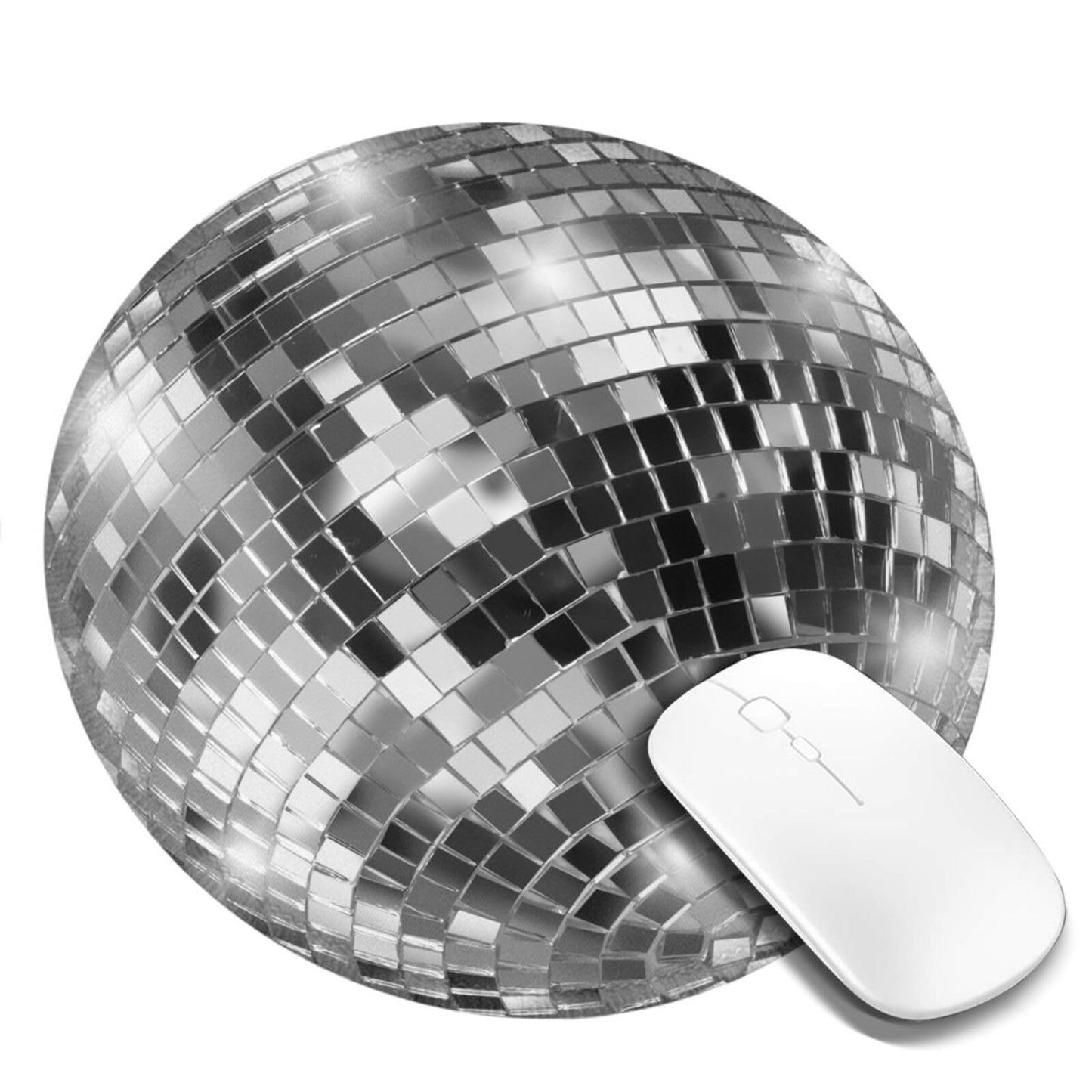 Silver Disco Ball Round Mouse Pad, Small, Non-Slip, 7.9x7.9 Inch