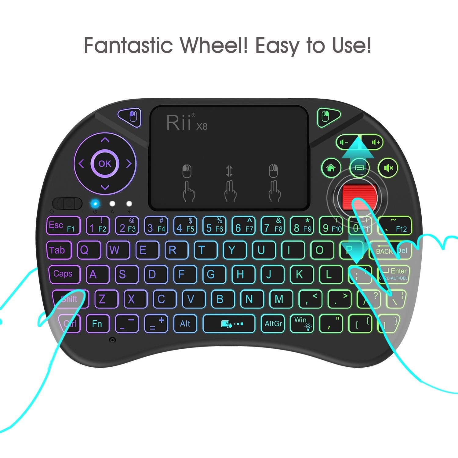 Mini Keyboard, X8 Portable 2.4GHz Mini Wireless Keyboard Controller with Touchpad Mouse Combo,8 Colors RGB Backlit,Rechargeable Li-ion Battery for Google Android TV Box, PS3, PC, Pad,Nvidia Shield