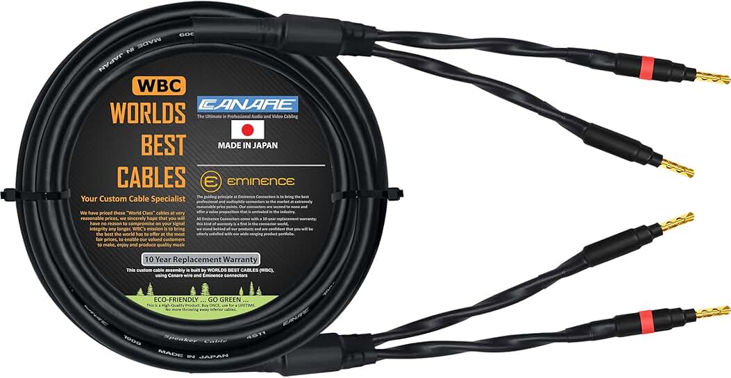 8-Foot Audiophile Speaker Cable with Gold Banana Connectors