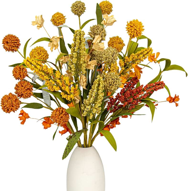 17-Inch Autumn Flower Stems with Yellow and Orange Blooms