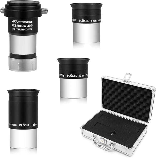 Telescope accessory case with four eyepieces and Barlow