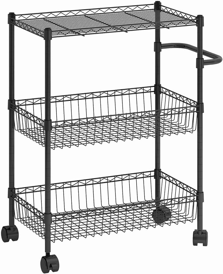 Three-tier adjustable rolling storage cart