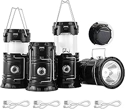 Collapsible Portable Solar Camping Lanterns, USB Rechargeable, 4-Pack