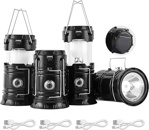 Collapsible Portable Solar Camping Lanterns, USB Rechargeable, 4-Pack