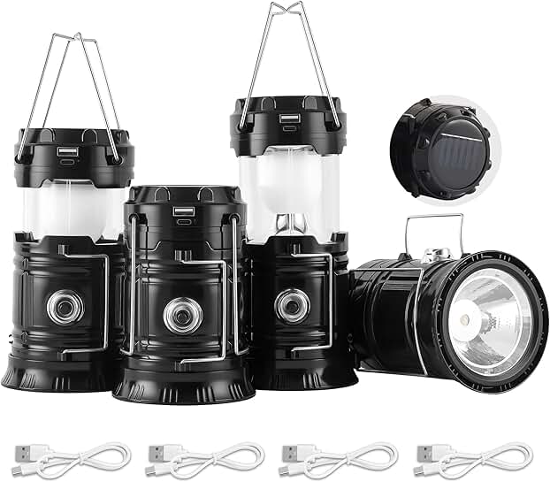 Collapsible Portable Solar Camping Lanterns, USB Rechargeable, 4-Pack