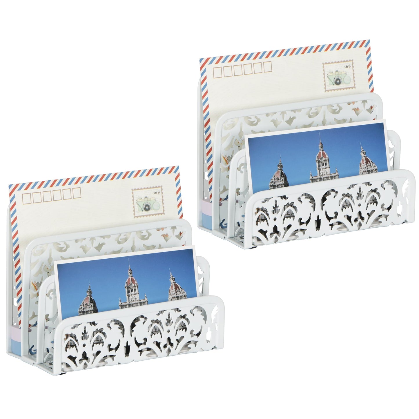 Two-Pack Metal Mail Organizer with Floral Design