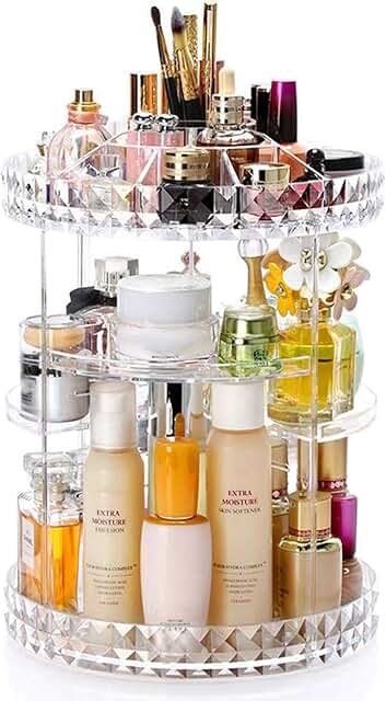 Acrylic 360° Rotation Makeup Organizer with Diamond Pattern
