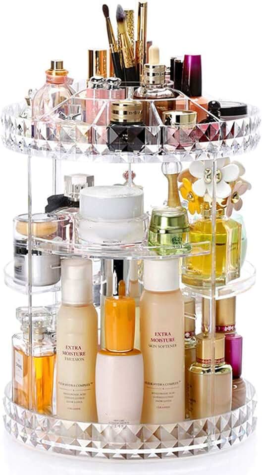 Acrylic 360° Rotation Makeup Organizer with Diamond Pattern