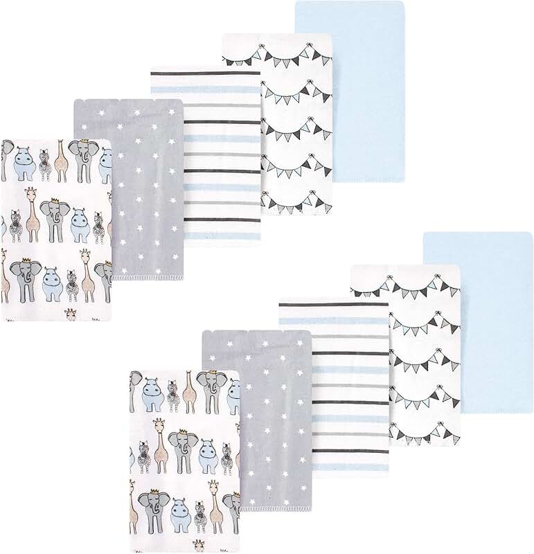 Set of 10 soft flannel burp cloths with safari animals