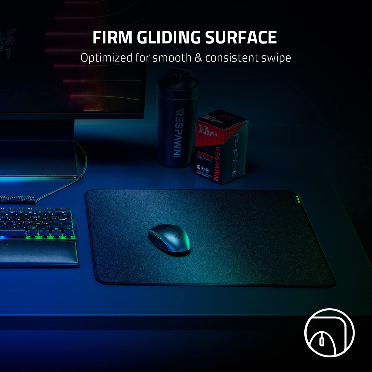 Strider Hybrid Mouse Mat with a Soft Base & Smooth Glide: Firm Gliding Surface - Anti-Slip Base - Rollable & Portable - Anti-Fraying Stitched Edges - Water-Resistant - XXLarge